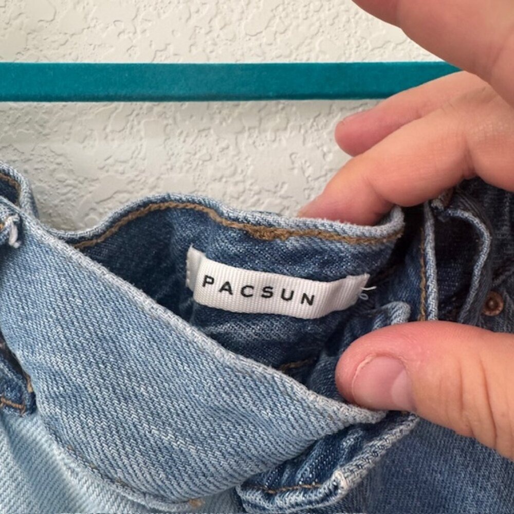 PacSun High Rise Straight Patchwork Blue Denim‎ Jeans Size 28 Button Fly - Picture 8 of 9